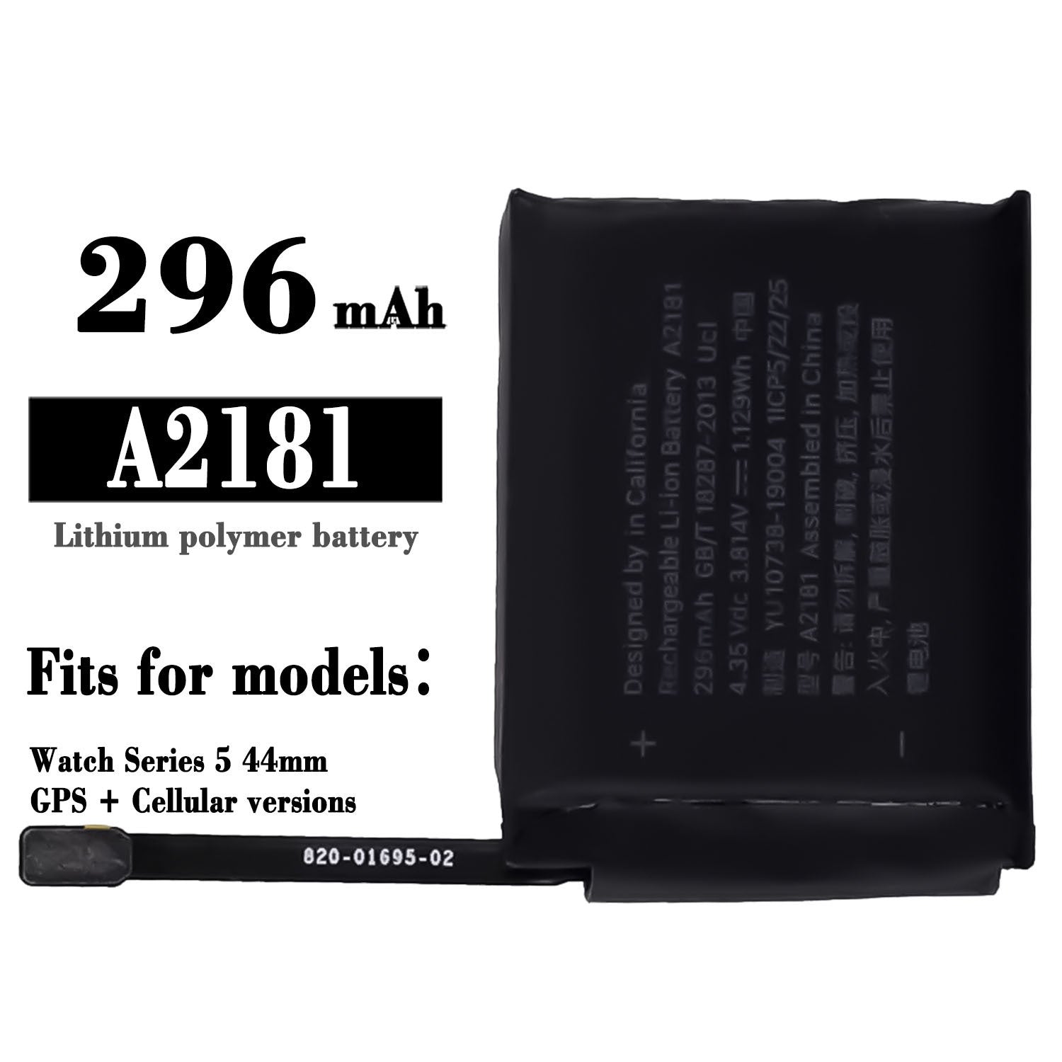 Batterie de remplacement pour Apple Watch iWatch Series 5 / SE 44mm, 296mAh Batterie de remplacement pour Apple Watch iWatch Series 5 / SE 44mm, 296mAh